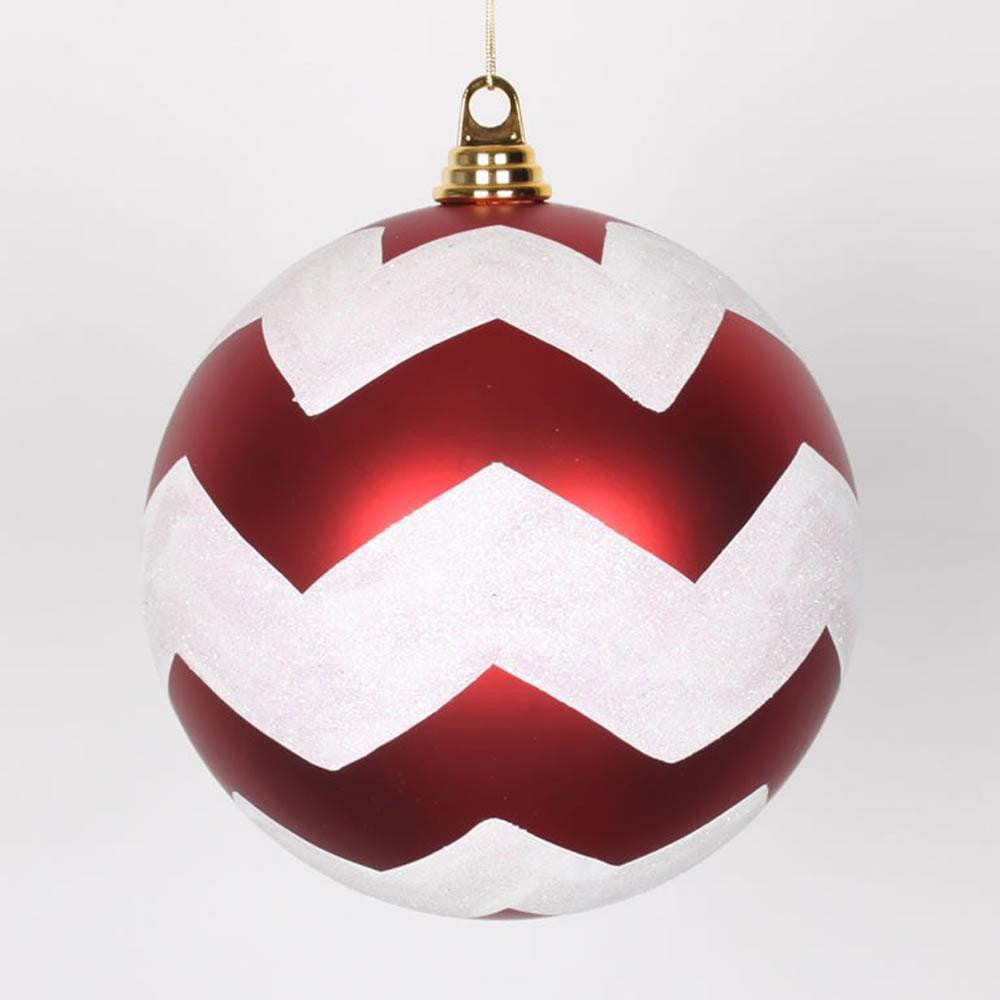 Red Matte with White Glitter Chevron Commercial Size Christmas Ball Ornament 8" (200mm)