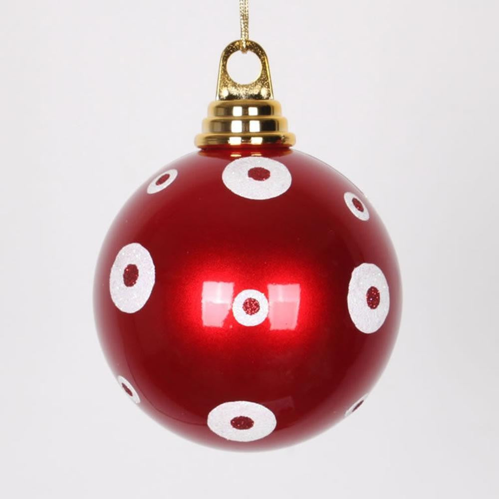 Candy Apple Red with White Glitter Polka Dots Christmas Ball Ornament 4.75" (120mm)