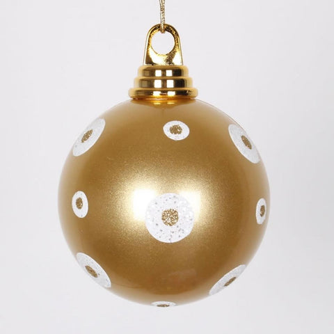 Candy Gold with White Glitter Polka Dots Christmas Ball Ornament 4.75" (120mm)