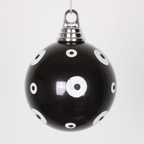 Candy Black with White Glitter Polka Dots Christmas Ball Ornament 4.75" (120mm)