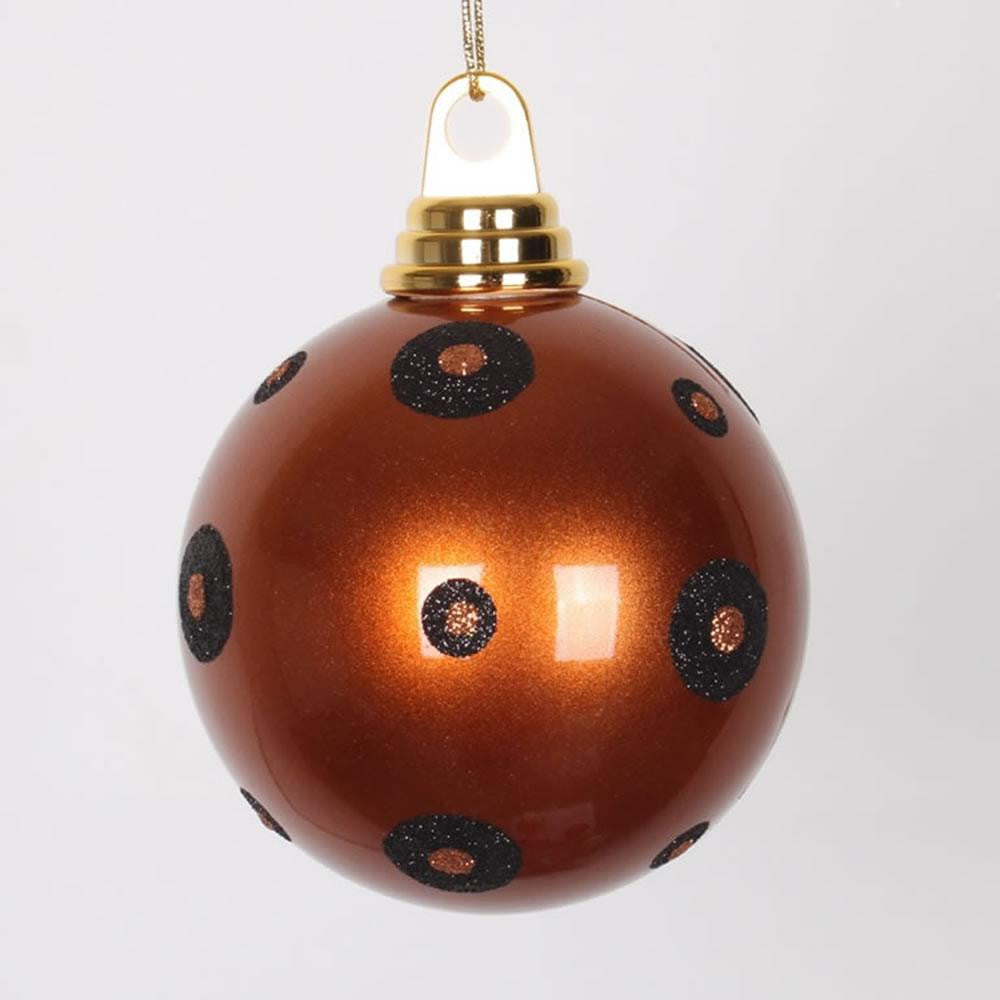 Candy Copper with Black Glitter Polka Dots Christmas Ball Ornament 4.75" (120mm)