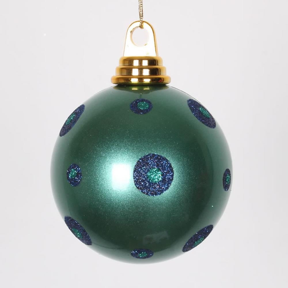 Candy Teal Green with Sea Blue Glitter Polka Dots Christmas Ball Ornament 4.75" (120mm)