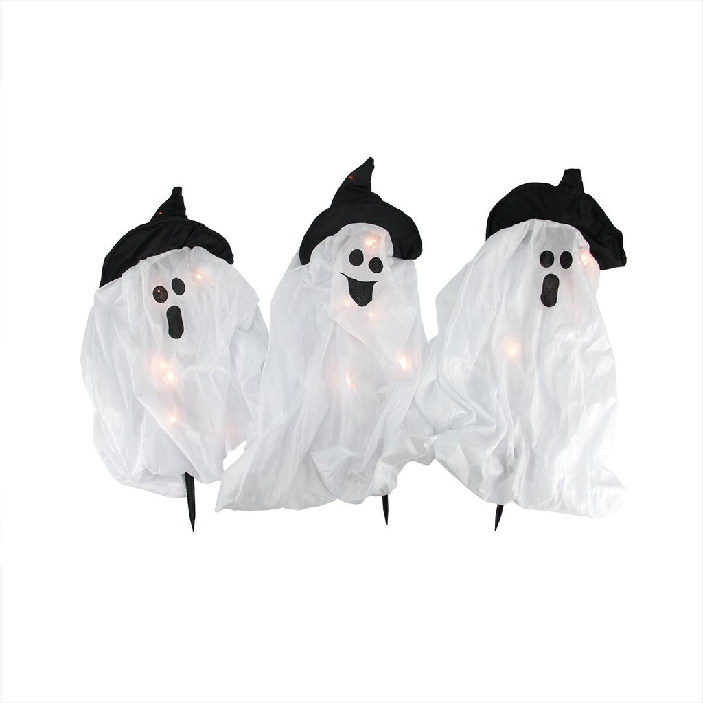 Set of 3 Lighted Ghost Haunted Halloween Yard Art Pathway Marker Decorations