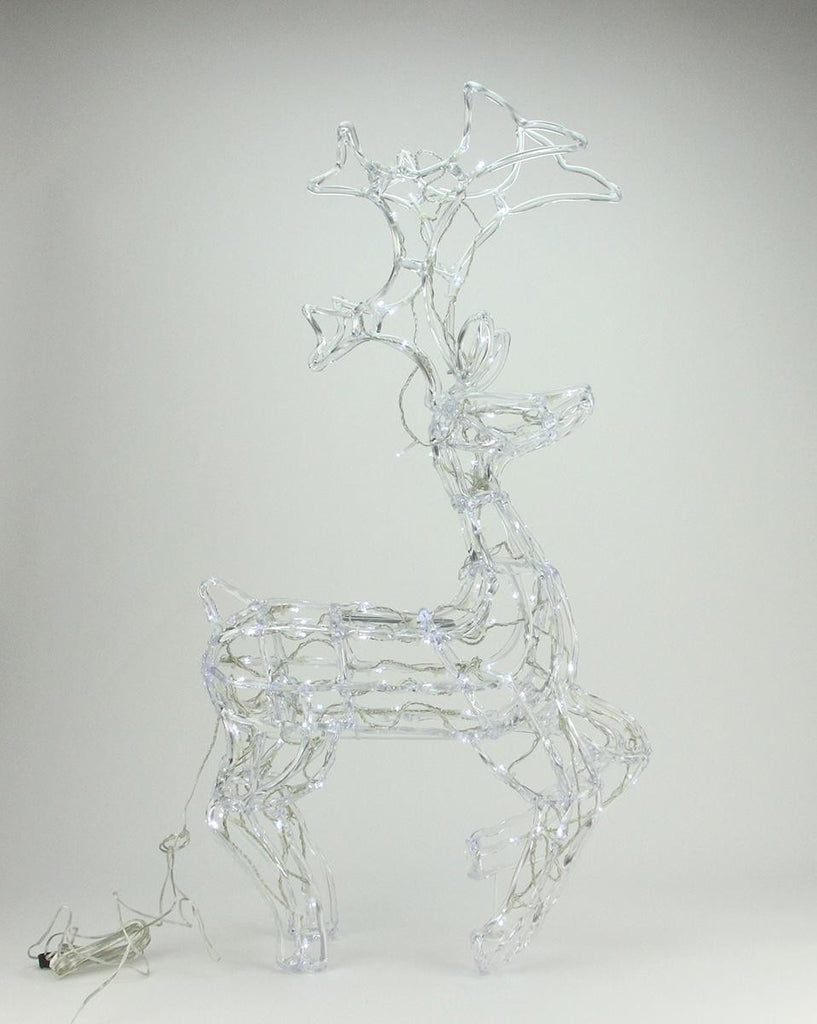 34" LED Lighted Standing Buck Deer Spun Glass Christmas Yard Art Decoration - Polar White Lights