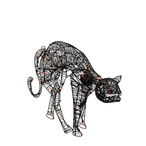 32" Lighted Spooky Halloween Black Cat Yard Art Decoration - Orange Lights