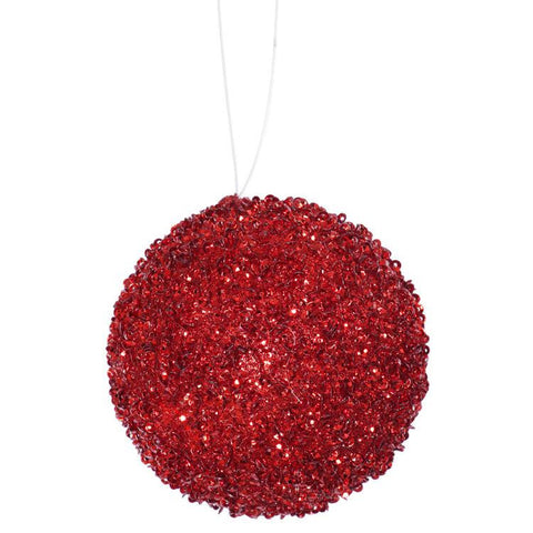 6ct Berry Red Sequin and Glitter Drenched Christmas Ball Ornaments 3" (80mm)