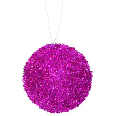 6ct Bright Fuschia Sequin and Glitter Drenched Christmas Ball Ornaments 3" (80mm)