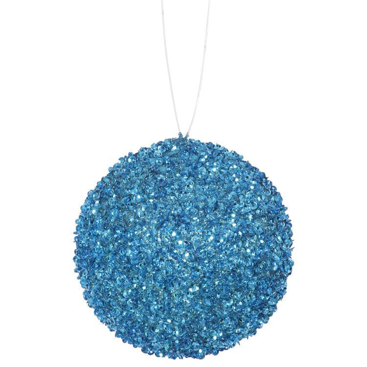 6ct Turquoise Blue Sequin and Glitter Drenched Christmas Ball Ornaments 3" (80mm)