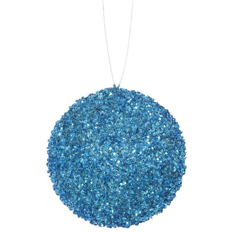 6ct Turquoise Blue Sequin and Glitter Drenched Christmas Ball Ornaments 3" (80mm)