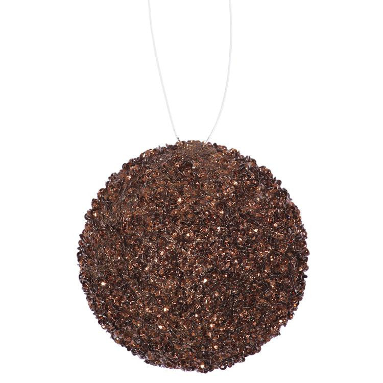 6ct Chocolate Brown Sequin and Glitter Drenched Christmas Ball Ornaments 3" (80mm)