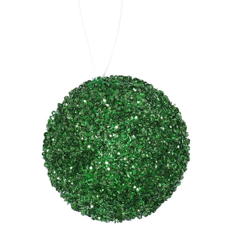 6ct Emerald Green Sequin and Glitter Drenched Christmas Ball Ornaments 3" (80mm)