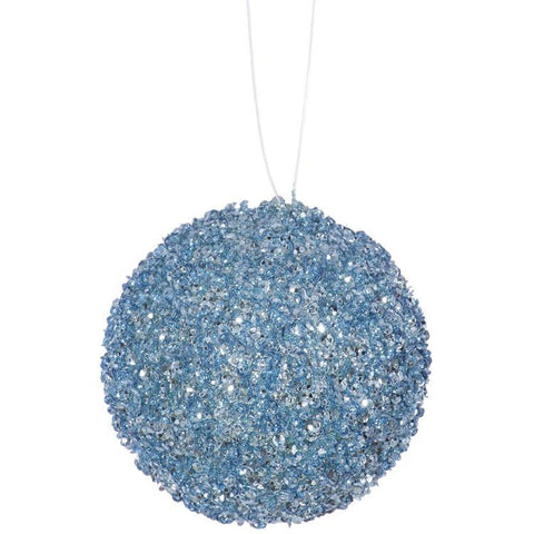 6ct Baby Blue Sequin and Glitter Drenched Christmas Ball Ornaments 3" (80mm)