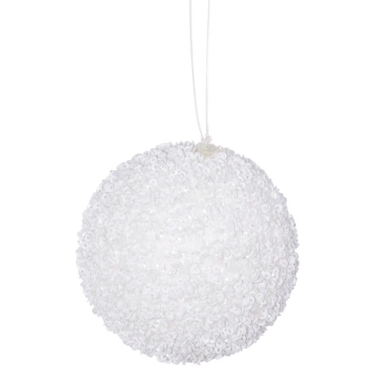 4ct Wonderland White Sequin and Glitter Drenched Christmas Ball Ornaments 4" (100mm)