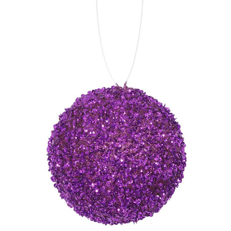 4ct Purple Majesty Sequin and Glitter Drenched Christmas Ball Ornaments 4" (100mm)