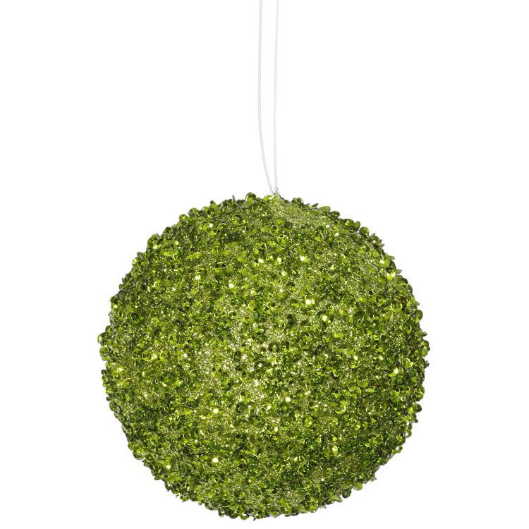 4ct Lime Green Sequin and Glitter Drenched Christmas Ball Ornaments 4" (100mm)