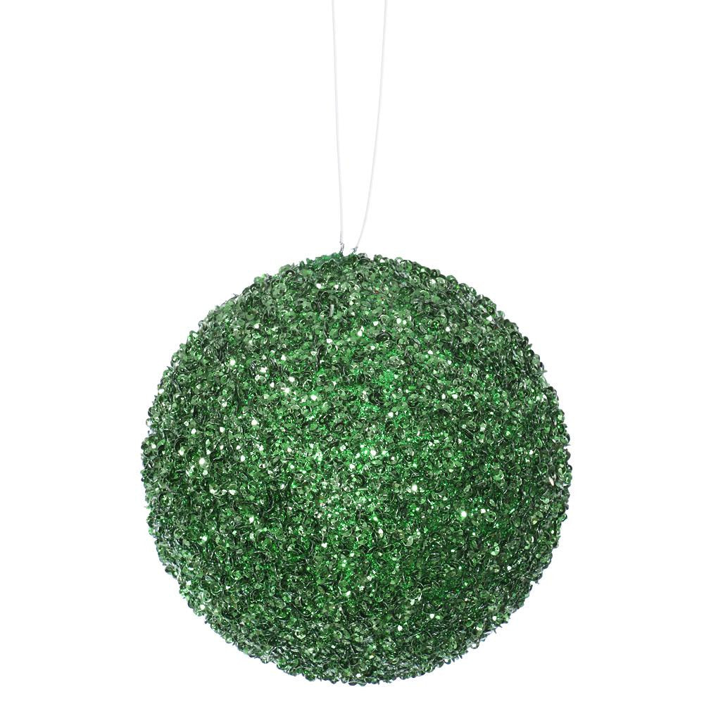 3ct Emerald Green Sequin and Glitter Drenched Christmas Ball Ornaments 4.75" (120mm)