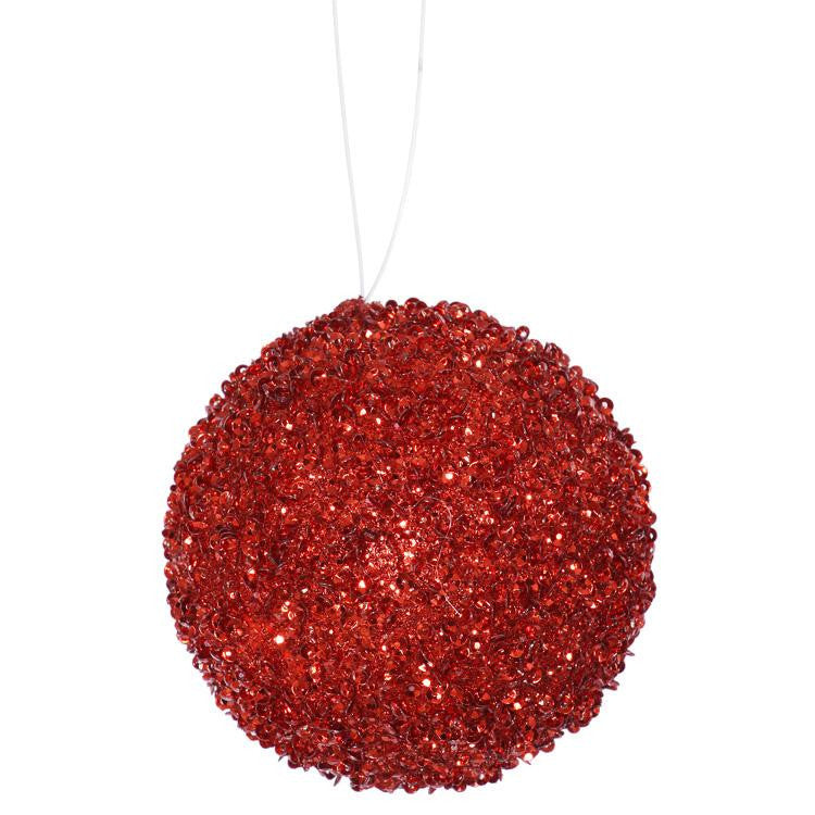 3ct Berry Red Sequin and Glitter Drenched Christmas Ball Ornaments 4.75" (120mm)