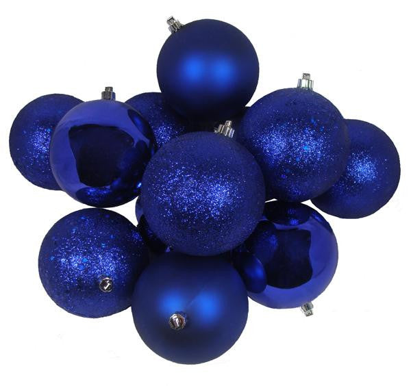 12ct Shatterproof Royal Blue 4-Finish Christmas Ball Ornaments 4" (100mm)