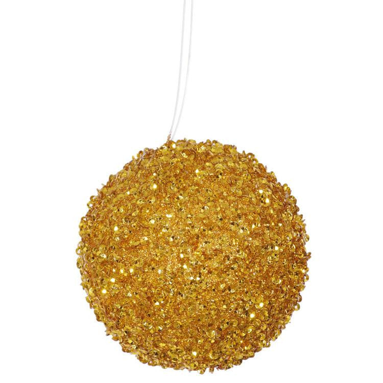 3ct Antique Gold Sequin and Glitter Drenched Christmas Ball Ornaments 4.75" (120mm)