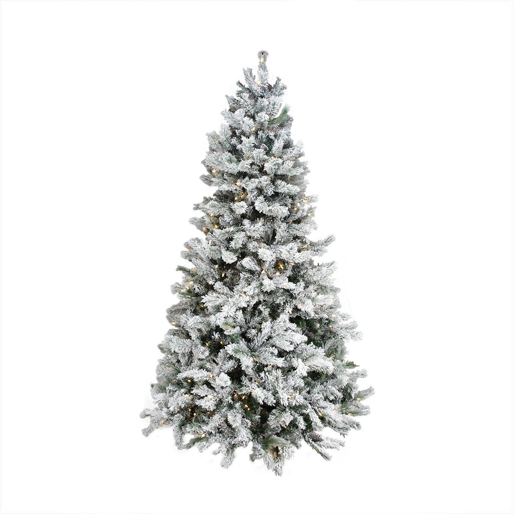 7.5' Pre-Lit Single Plug Flocked Victoria Pine Artificial Christmas Tree - Multi-Function LED Lights