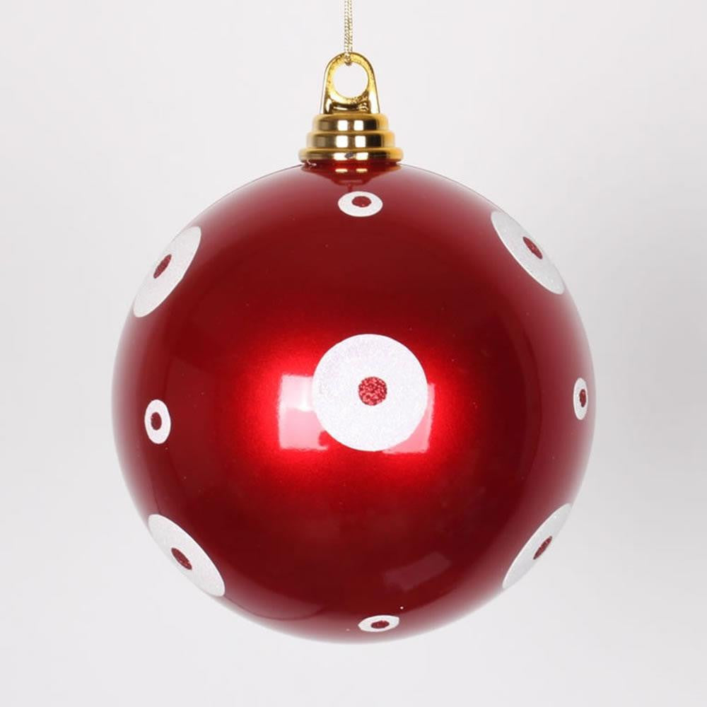 Candy Apple Red with White Glitter Polka Dots Commercial Size Christmas Ball Ornament 6" (150mm)