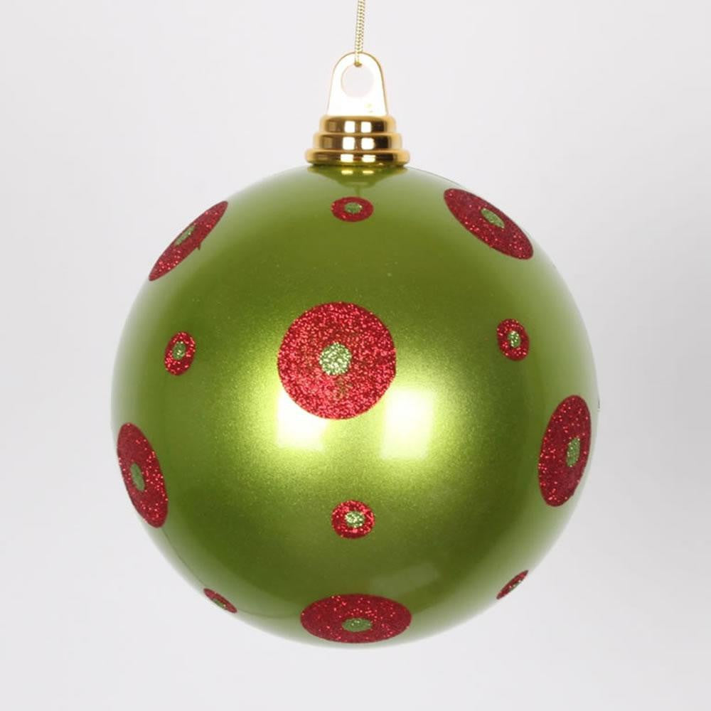 Candy Lime Green with Red Glitter Polka Dots Commercial Size Christmas Ball Ornament 6" (150mm)