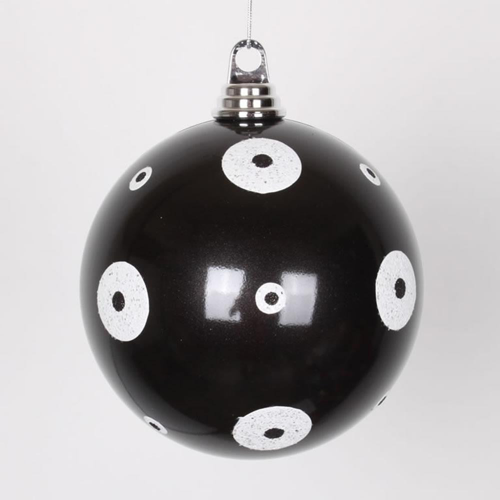 Candy Black with White Glitter Polka Dots Commercial Size Christmas Ball Ornament 6" (150mm)