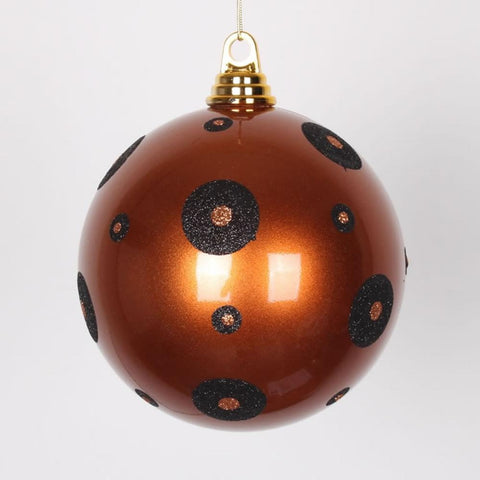 Candy Copper with Black Glitter Polka Dots Commercial Size Christmas Ball Ornament 6" (150mm)