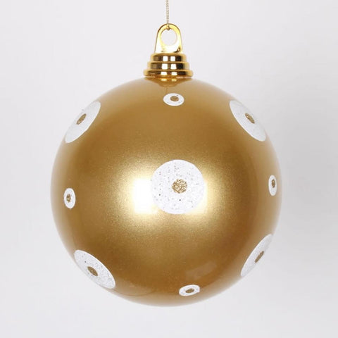 Candy Gold with White Glitter Polka Dots Commercial Size Christmas Ball Ornament 6" (150mm)