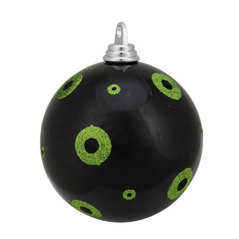 Candy Black with Lime Green Glitter Polka Dots Commercial Size Christmas Ball Ornament 6" (150mm)