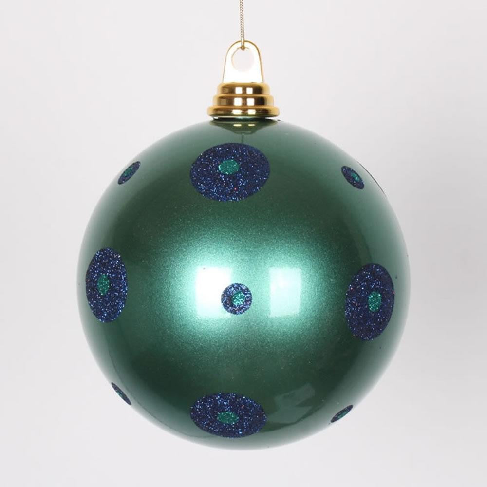 Candy Teal Green w- Sea Blue Glitter Polka Dots Commercial Size Christmas Ball Ornament 6" (150mm)