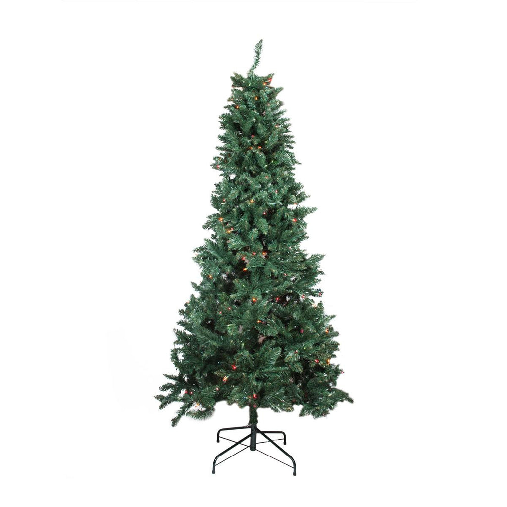 7.5' Pre-lit Slim Pine Artificial Christmas Tree - Multi-Color Lights