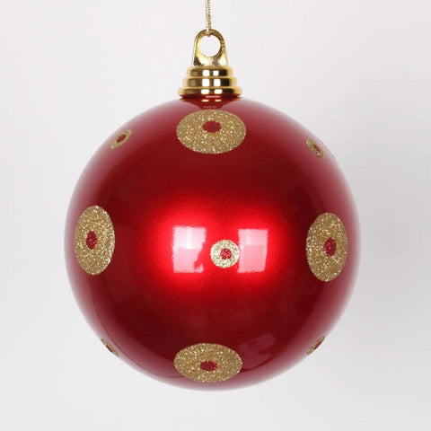 Candy Apple Red with Gold Glitter Polka Dots Commercial Size Christmas Ball Ornament 6" (150mm)