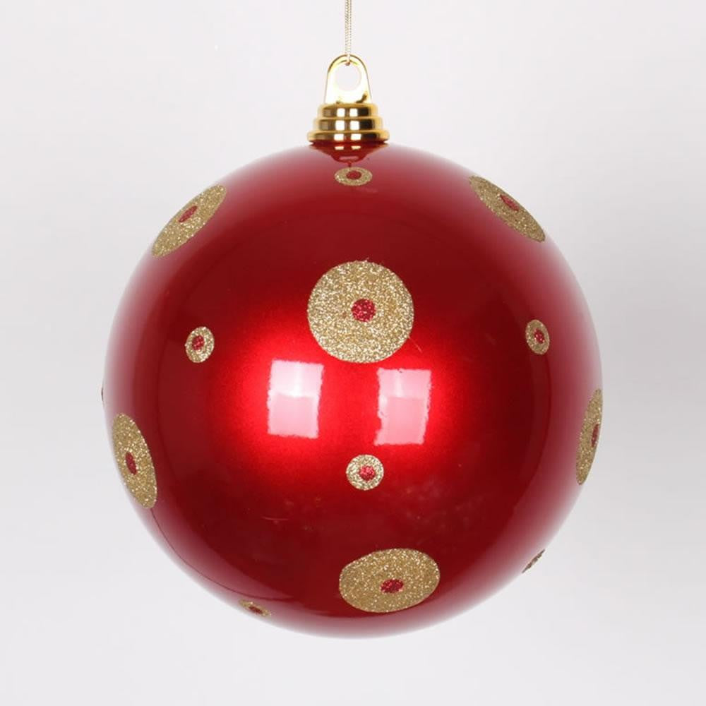 Candy Apple Red with Gold Glitter Polka Dots Christmas Ball Ornament 8" (200mm)