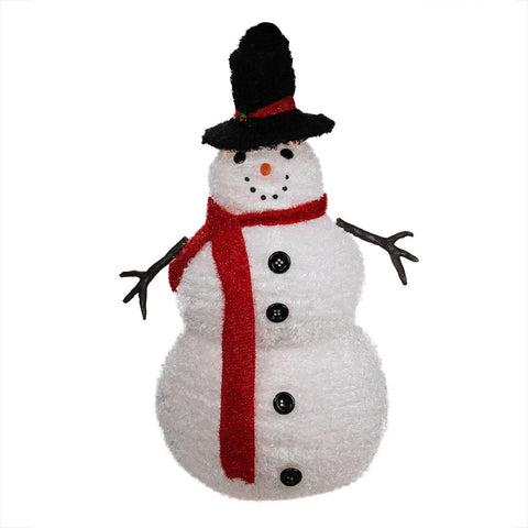 4' Lighted 3-D Chenille Winter Snowman with Top Hat Outdoor Christmas Yard Art Decoration