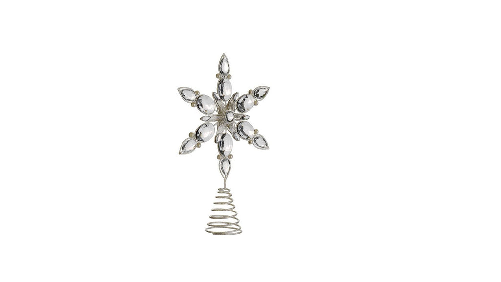 13.5" Silver Shimmer Glittered Snowflake Christmas Tree Topper - Unlit