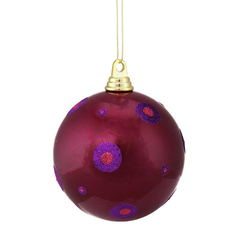 Candy Sugar Plum Purple & Pink Glitter Polka Dots Commercial Size Christmas Ball Ornament 6" (150mm)