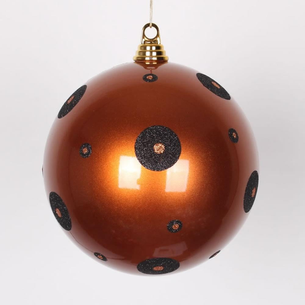 Candy Copper with Black Glitter Polka Dots Commercial Size Christmas Ball Ornament 8" (200mm)