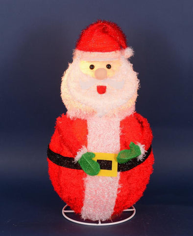 24" Lighted 3-D Chenille Jolly Santa Claus Outdoor Christmas Yard Art Decoration