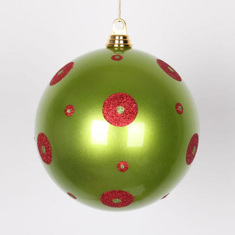 Candy Lime Green with Red Glitter Polka Dots Commercial Size Christmas Ball Ornament 8" (200mm)