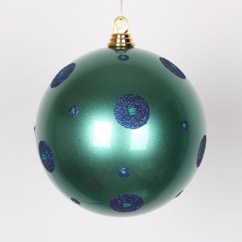 Candy Teal Green with Sea Blue Glitter Polka Dots Commercial Size Christmas Ball Ornament 8" (200mm)