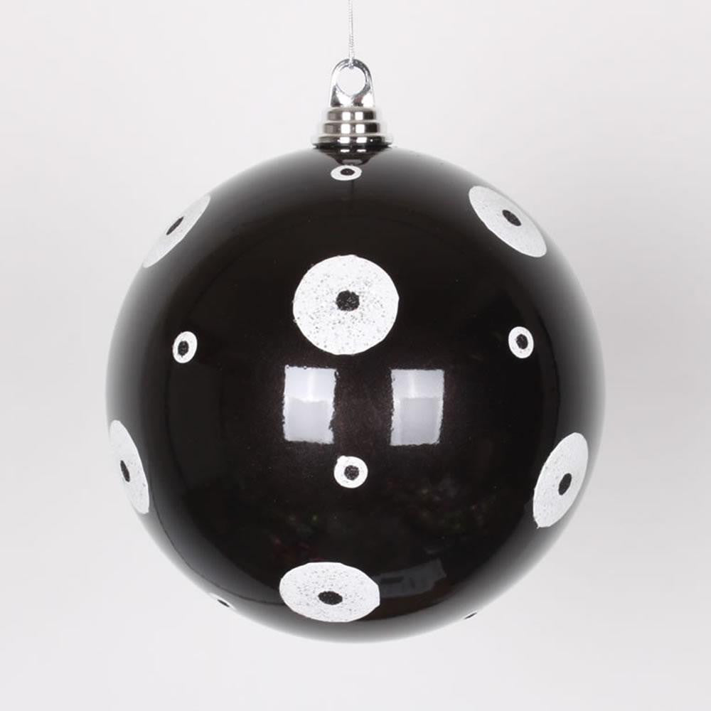 Candy Black with White Glitter Polka Dots Commercial Size Christmas Ball Ornament 8" (200mm)