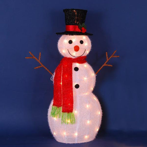 22" Lighted 3-D Snowman with Top Hat and Twig Arms Outdoor Christmas Yard Art Decoration