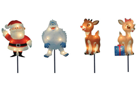 Set of 4 Pre-Lit Rudolph the Red-Nosed Reindeer Christmas Pathway Markers - Clear Lights