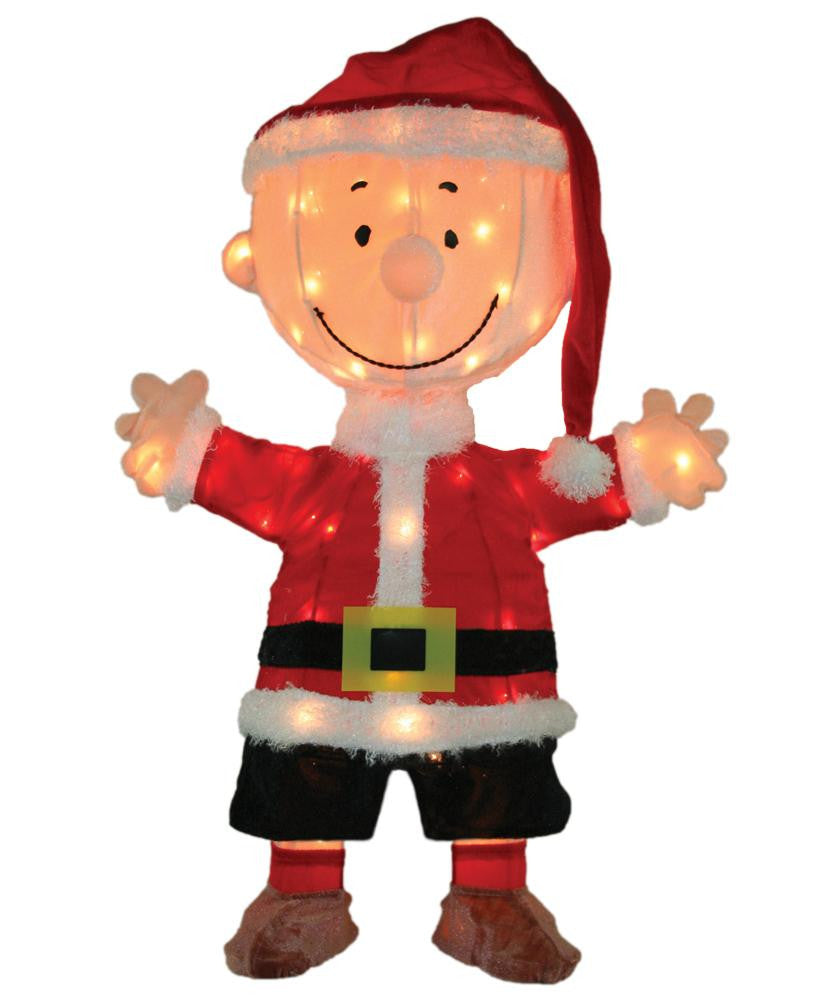 32" Pre-Lit Peanuts Charlie Brown in Santa Suit Christmas Yard Art Decoration - Clear Lights