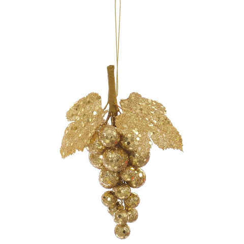 6.5" Gold Glittered and Sequined Grape Cluster Christmas Ornament