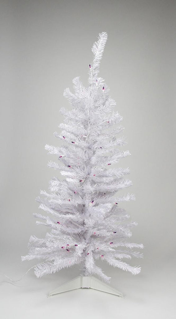 4' Pre-lit White Iridescent Pine Artificial Christmas Tree - Pink-Purple Lights