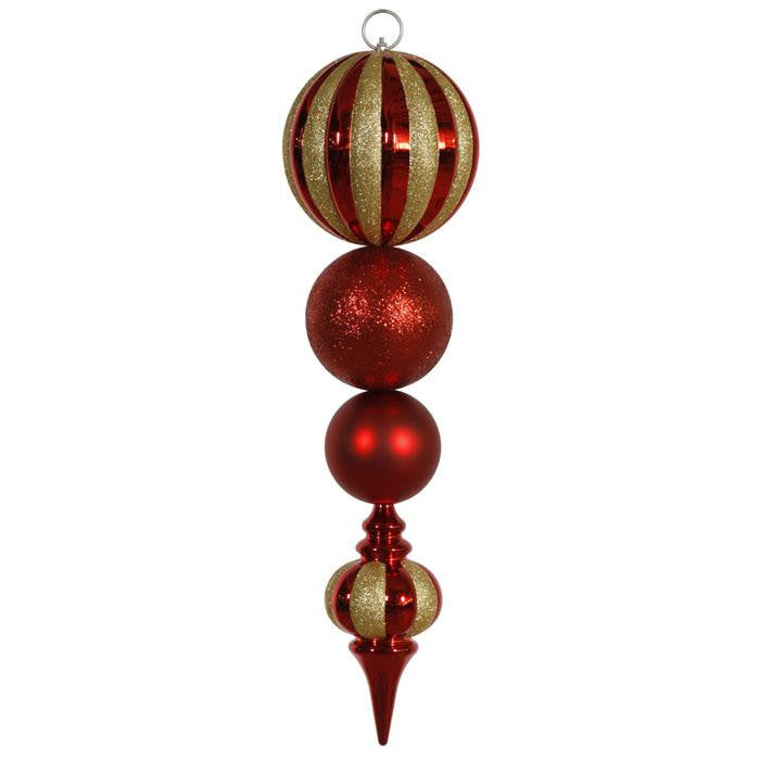 19" Red & Gold Glittered Shatterproof Commercial Size Finial Christmas Ornament