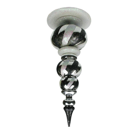 33" Shiny Silver, Black and White Glittered Shatterproof Finial Christmas Ornament