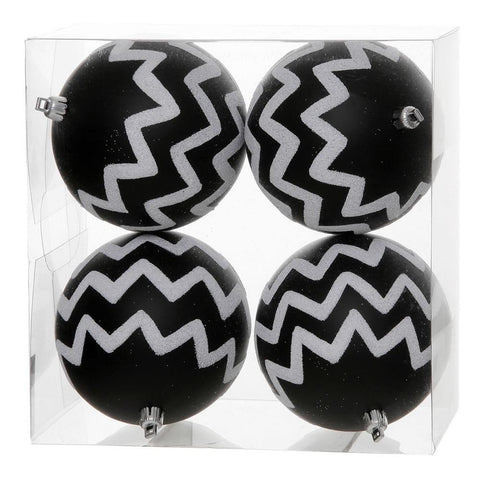 Pack of 4 Matte Black and White Glitter Chevron Striped Christmas Ball Ornaments 4.75" (121mm)